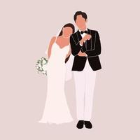 Abstract silhouette of wedding couple groom and bride. Woman with bouquet and man portrait. Invitation card. Wedding ceremony. Marriage people vector illustration. Newlyweds poster wall print decor