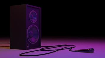 Music art concept speaker system dark light cyber light blue and pink , work space or backgroung art. 3D rendering. photo