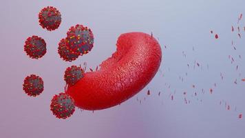 Microscope virus attack blood close up concept art . Virus attacking red blood cells , 3d render photo