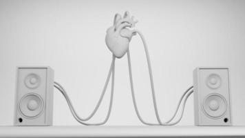 Music art concept create from heart speaker system on brack drop , work space or backgroung art. 3D rendering. photo
