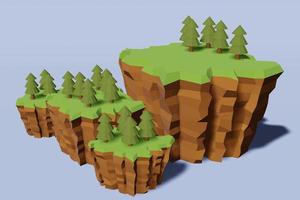 landscape low poly 3D rendering background mountain adventure relax concept blue backdrop photo