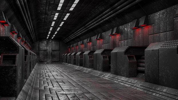 Spaceship Corridor is a stock motion graphics video that shows the interior of a moving spaceship.3D rendering photo