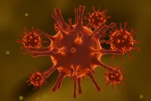 Microscope virus close up concept art . Pathogenic viruses causing infection in host organism , Viral disease outbreak ,Virus attacking red blood cells , 3d render photo