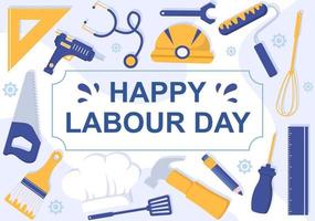 Happy Labor Day from People of Various Professions, Different Background and Thanks to Your Hard Work in Flat Cartoon Illustration for Poster vector