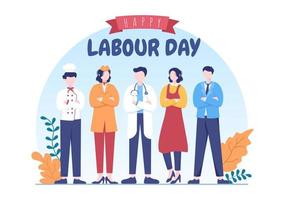 Happy Labor Day from People of Various Professions, Different Background and Thanks to Your Hard Work in Flat Cartoon Illustration for Poster vector