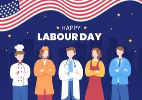 Happy Labor Day from People of Various Professions, Different Background and Thanks to Your Hard Work in Flat Cartoon Illustration for Poster vector