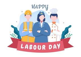 Happy Labor Day from People of Various Professions, Different Background and Thanks to Your Hard Work in Flat Cartoon Illustration for Poster vector