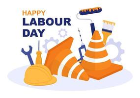 Happy Labor Day from People of Various Professions, Different Background and Thanks to Your Hard Work in Flat Cartoon Illustration for Poster vector