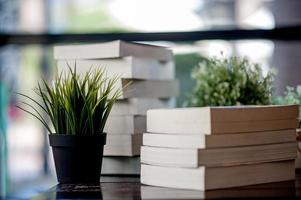 Book placed on the desk A lot of books, beautiful colors for studying, knowledge,education - images photo