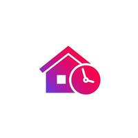 casa y tiempo, icono de reloj en blanco vector