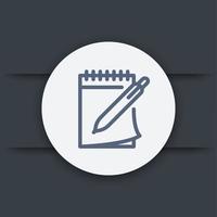 notebook and pen line icon, vector symbol