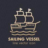 velero, icono de vector lineal de barco