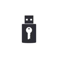 icono de vector de clave de seguridad de memoria USB en blanco