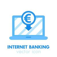 banca por Internet, pago en icono de euro, estilo plano vector