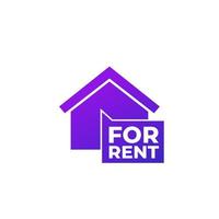 For rent icon with house on white vector