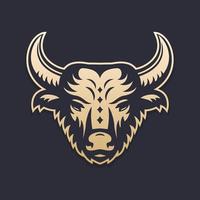 buffalo head vector illustration, gold over dark, vector pictogram