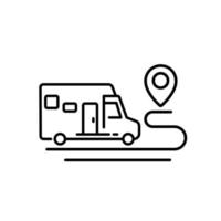 camper, camping van and route line icon vector