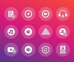 música, conjunto de iconos de vector de audio