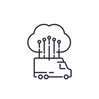 van, truck connected to cloud line icon vector