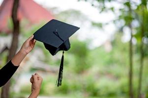 Graduates are expressing joy at graduation. He is a successful person - image photo