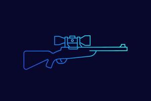 rifle de caza con icono de vector de línea de visión óptica