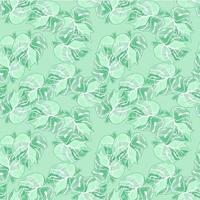 Hand drawn embroidery monstera leaves tropical seamless pattern. Palm leaf endless wallpaper. vector