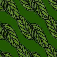 Alocasia leaves seamless pattern.Vintage tropical branch in engraving style. vector