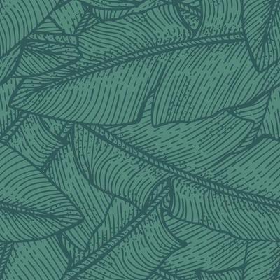 Banana leaves seamless pattern.Retro tropical branch in engraving style.