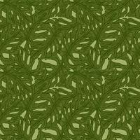 Monstera leaves seamless pattern.Retro tropical branch in engraving style. vector