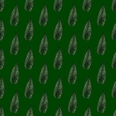 Engraving leaf araceae seamless pattern. Vintage leaves background.