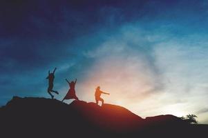 Silhouette of team leadership, teamwork and teamwork and delightful silhouette concepts photo