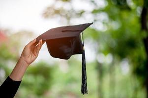 Graduates are expressing joy at graduation. He is a successful person - image photo