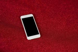 Red background image and beautiful phone Communication technology concept photo