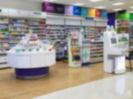 blur shelves of healthcare product in supermarket photo