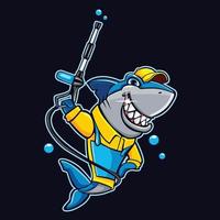 Car Wash Shark Cartoon Character vector