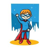 superhero kid character illustration with city background vector