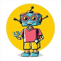 logotipo de robot de dibujos animados en estilo retro vector