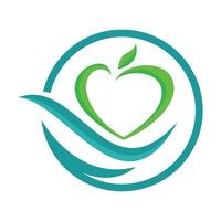 Heart shaped apple vector symbol icon inside a blue circle