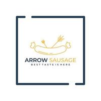 Arrow sausage logo design inspiration. Minimalist line art combination sausage with arrow logo template. Vector Illustration