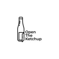 Open the ketchup logo design inspiration. Minimalist line art ketchup bottle logo template. Vector Illustration