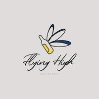 Flying high logo design inspiration. Minimalist line art restaurant or bar logo template. Vector Illustration