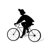 silueta de una persona que monta una bicicleta en la ciudad vector