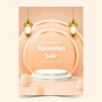 realistic ramadan background with podium for promotion. ramadan kareem sale poster design. vector