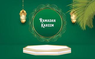 realistic ramadan background with podium for promotion. ramadan kareem ads banner design. vector