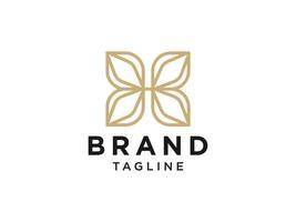 Abstract Initial Letter H Logo. Gold Linear Leaves Linked Style. Usable for Business, Healthcare, Nature and Beauty Logos. Flat Vector Logo Design Template Element.