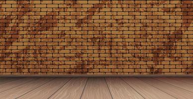 Stylish studio, panoramic red brick background with peeling paint, wooden floor - Vector