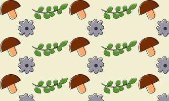 Mushroom, flower and leaf pastel pattern background vector