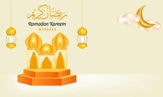 ramadán kareem banner 3d realista vector