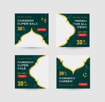 promoción de publicaciones en redes sociales para la venta de ramadán con elegantes colores degradados verdes y dorados con espacio vacío para la imagen vector