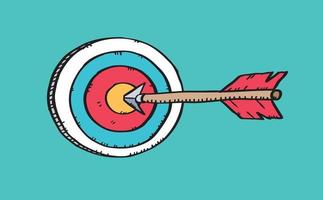 Cartoon style colorful illustration of arrow inside target. vector